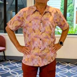 Cool & resplendent in holiday shirt!