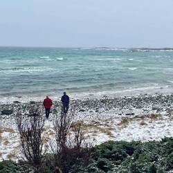 David and Ron ventured out in the cold wind to taste the salt water.