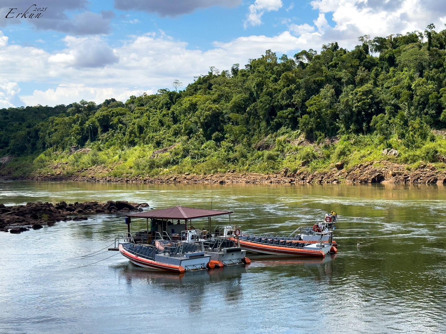 Boats awaiting riders for the Gran Aventura — Iguazú Falls National Park.