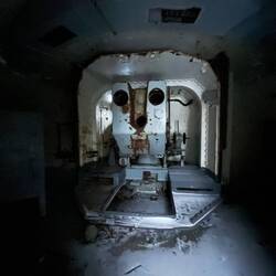 Inside one of the gun bunkers housing the 15 cm SK C/28 German gun