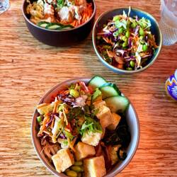 Delicious salad and sushi bowls for dinner in Te Anau
