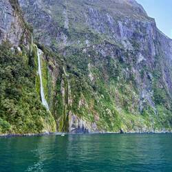 Bowen Falls. One of the permanent water falls. You can see how small the kayakers are in comparison