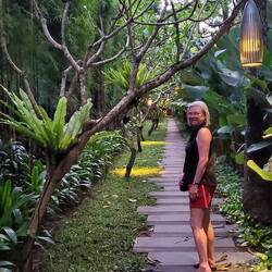 Our long walk (350 steps) from restaurant to our room! Pretty in the dark!