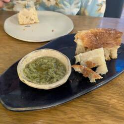 Bread with a delicious crushed olive dip