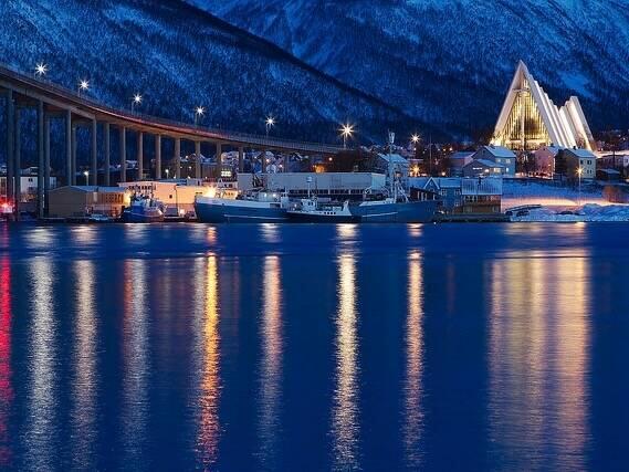 Beautiful view of the cathedral & bridge joining Tromsø to the mainland