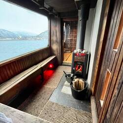 Traditional wood-fired sauna with a great view