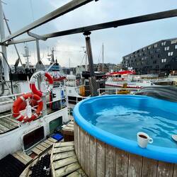 Wood-fired hot tub on the viewing deck