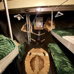 Changing room in the front hull of the boat