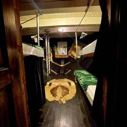Changing room in the front hull of the boat