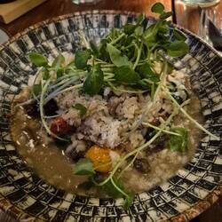 Pilzrisotto, viel zu salzig, konnten wir nicht essen. Es ging wieder zurück und wir bekamen neues
