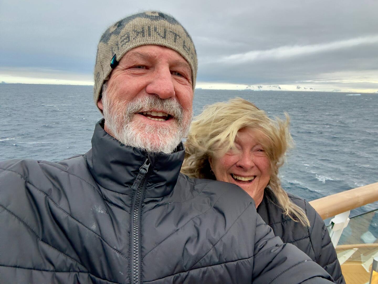 Wild and windy on deck at the Antarctica Circle