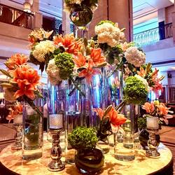 The gorgeous lily and hydrangea arrangement in the lobby