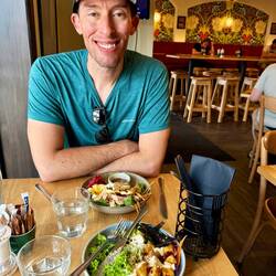 Hokitika for lunch at Thatcher & Small - Chris is looking sleepy!