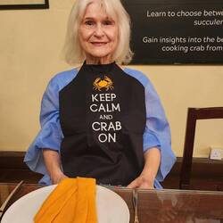 Cathy ready to eat at Ministry of Crab