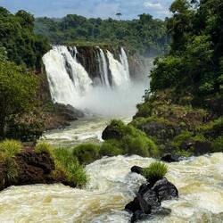 Looking downstream from the boardwalk in Brazil to the falls in Argentina.