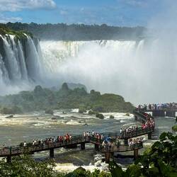The boardwalk over the river affords an up-close-and-wet look at Floriano (L) and Devil's Throat.