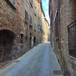 Narrow streets as we leave town.