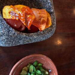Brad's appetizer was tomatoes and various beans