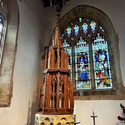 Christening stone bowl and wooden ornate cover