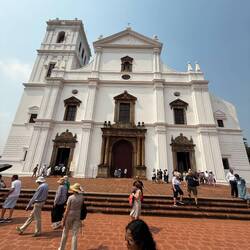 The entance to the beautiful Se Cathedral; its right hand hand bell tower was destroyed by lightnin.