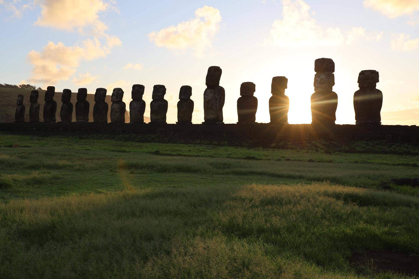 The moais at sunrise.