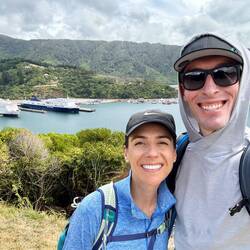 Hiking the Victoria Domaine and looking back at Picton Harbour and the ferry we'll take tomorrow