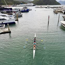 Saw rowers and a few rays on our walk back across the foot bridge to Picton