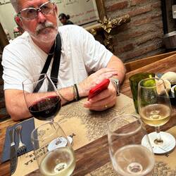 A wine bar lunch. A flight of bubbly for me; glass of red for Brad.