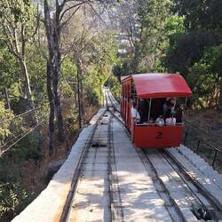 The single track becomes 2 lane at halfway to allow the train in the opposite direction to pass.