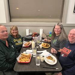 Rosanne and I out for dinner with our friends.