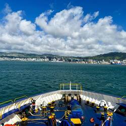 Front of the boat arriving in Wellington