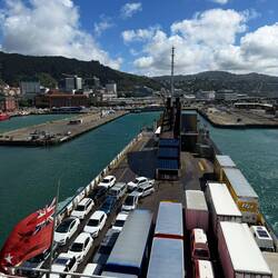 Captain spun the boat around to dock so we could drive the cars right off the same side we drove in