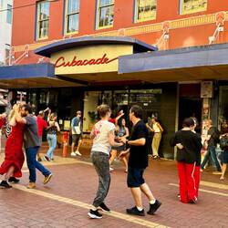 A group was salsa dancing when we arrived on Cuba Street