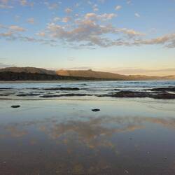 Miroir crépusculaire à Papatowai ou avons posé notre tente