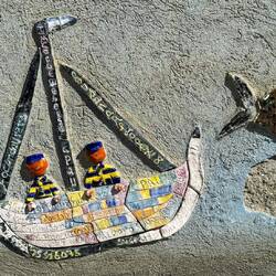 Mosaic mural ... Ushuaia was founded as a penal colony.