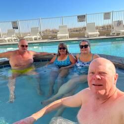 Enjoying the hot tub back at the condo.