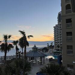 Sunsetting over the beach behind our condo.