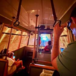 Heading up the hill on the cable car. Fin lights in the tunnel