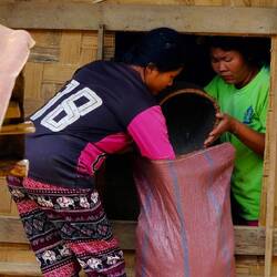 Reis wird im Dorf in zentralen Speichern gelagert