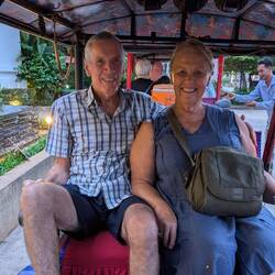 On a tuk tuk touring Seim Reap at night.
