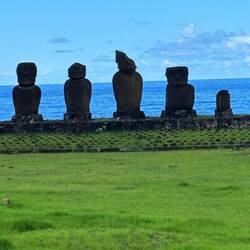 The fifth moai is broken and damaged