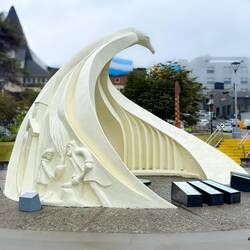 A monument to the ancients, the pioneers, and the settlers — Ushuaia, Argentina.