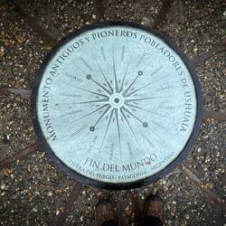 A monument to the ancients, the pioneers, and the settlers — Ushuaia, Argentina.