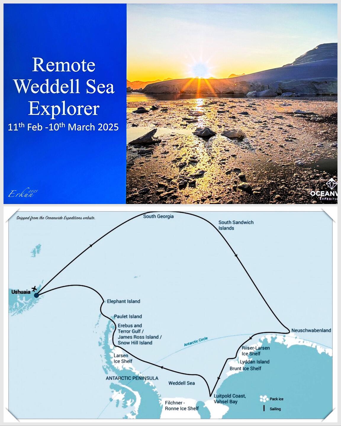 The "hoped for" itinerary for our voyage.