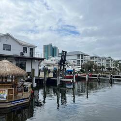 Zeke's Marina. You can rent those outboard Tiki Huts.