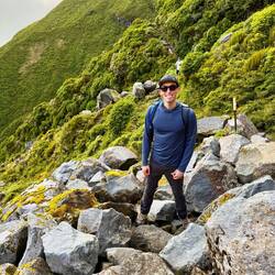 Broke above the forest and went along the side of Mt Taranaki. Some rock scrambles