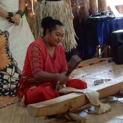 turning the tree bark into a cloth like material by pummeling to make it wider