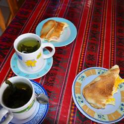 Coca tea and breakfast to ease the sudden change in altitude