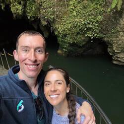 Lagoon outside the Waitomo Glowworm Cave. Our boat ride from inside the cave dropped us off here