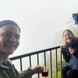 On top! Waiting with some tea for the fog to clear up!